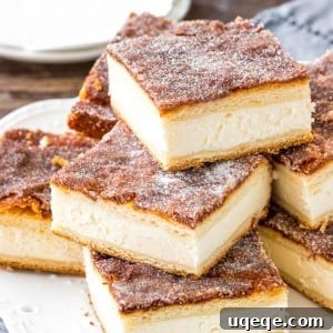 These sopapilla cheesecake bars have a thick layer of creamy cheesecake between 2 sheets of flaky pastry. Then they're topped with buttery cinnamon sugar. This version of sopapilla is made with only 8 ingredients - so it's quick, easy & oh so delicious.