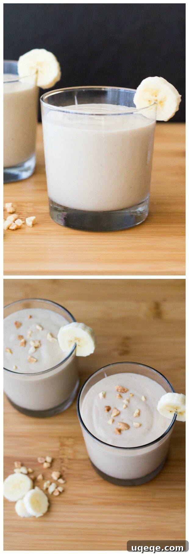 Creamy Peanut Butter Banana Bliss 3 Thick & creamy Peanut Butter Banana Smoothie. Super delicious, healthy & filling - make it for breakfast or a post-workout snack!
