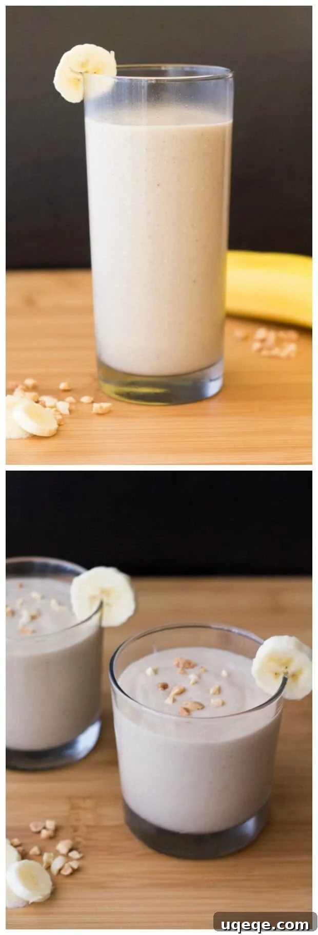 Creamy Peanut Butter Banana Bliss 4 Thick & creamy Peanut Butter Banana Smoothie. Super delicious, healthy & filling - make it for breakfast or a post-workout snack!