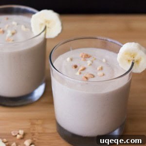 Thick & creamy Peanut Butter Banana Smoothie. Super delicious, healthy & filling - make it for breakfast or a post-workout snack!