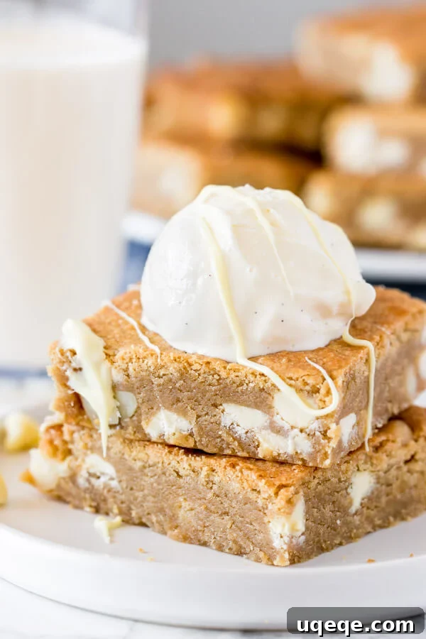 Decadent White Chocolate Macadamia Blondies 2 Chewy, fudgy & completely irresistible - these white chocolate macadamia blondies are the perfect blondie recipe.