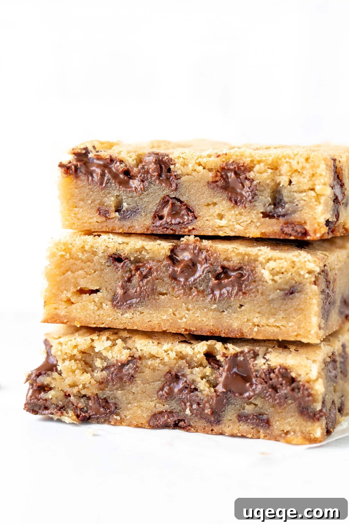 Blondie Bliss 2 Stack of three gooey blondies with chocolate chips
