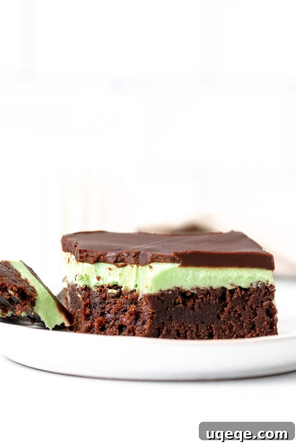 Decadent Mint Swirl Brownies 7 Close-up of a mint brownie showing the distinct layers