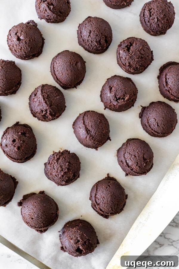 Freeze for Future Feasts: Your Ultimate Guide to Storing Cookie Dough and Baked Cookies 2 Tray of double chocolate chip cookie dough formed into balls.