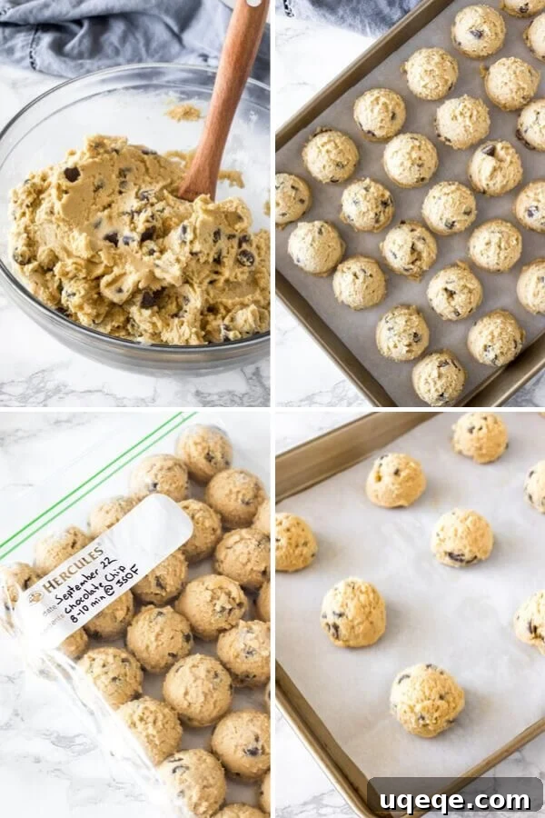 Freeze for Future Feasts: Your Ultimate Guide to Storing Cookie Dough and Baked Cookies 3 Step by step collage of how to freeze cookie dough