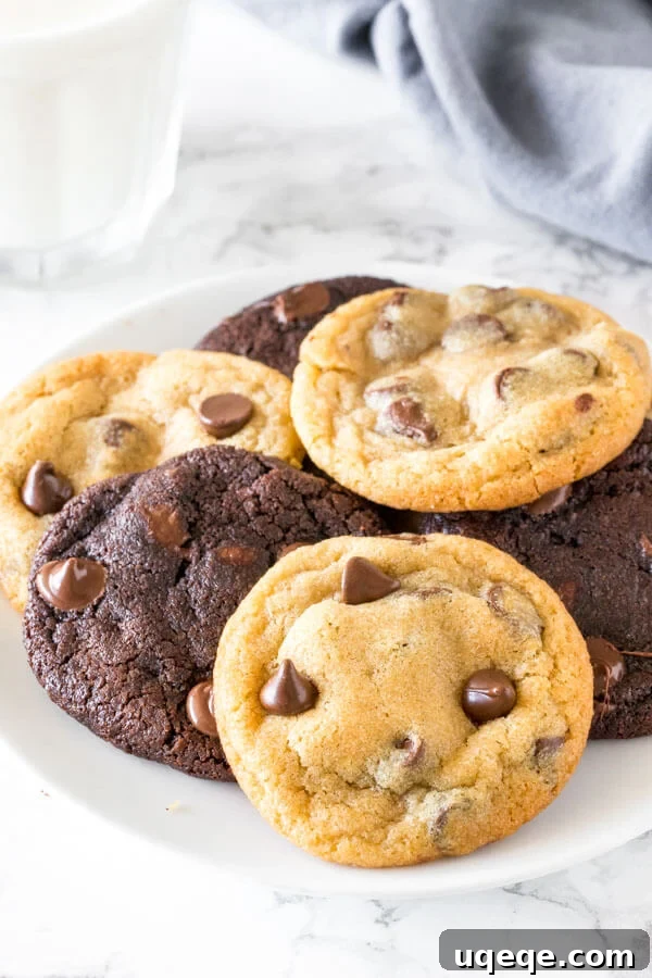 Freeze for Future Feasts: Your Ultimate Guide to Storing Cookie Dough and Baked Cookies 6 A plate of chocolate chip and double chocolate cookies.