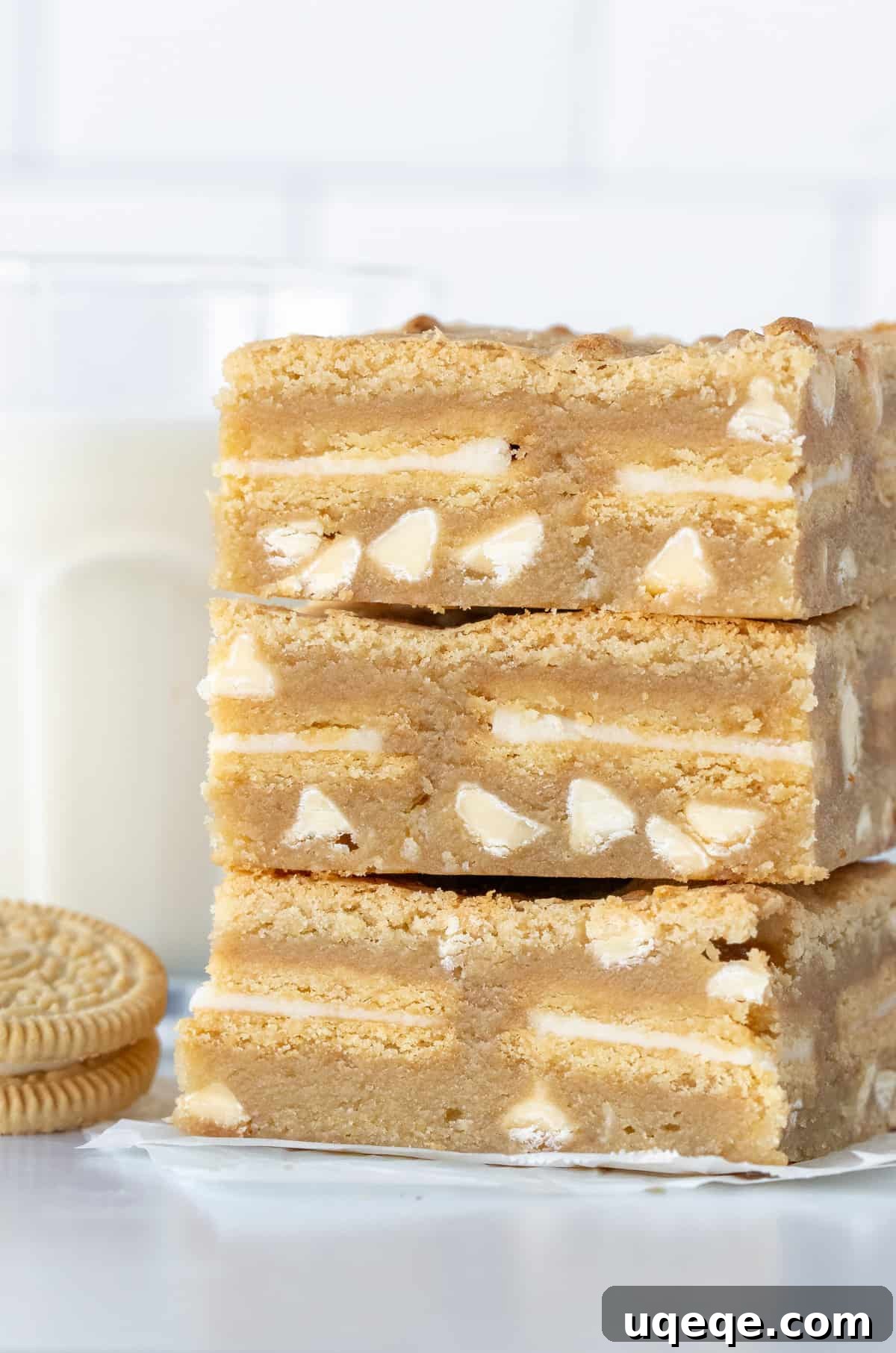 Sunshine Golden Oreo Bars 4 Three blondies stuffed with Golden Oreos, one on top of the other