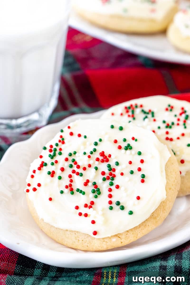 Pillowy Soft Sour Cream Sugar Cookies 5 2 Christmas sugar cookies with a glass of milk