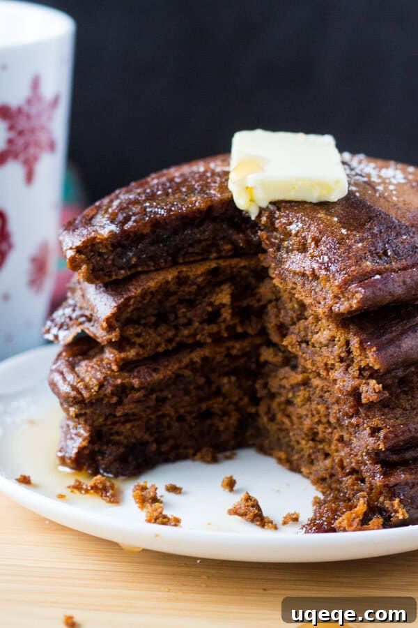 Spiced Gingerbread Flapjacks 4 Filled with spices, super fluffy & perfectly moist - these easy Gingerbread Pancakes are the ultimate breakfast for the holidays!