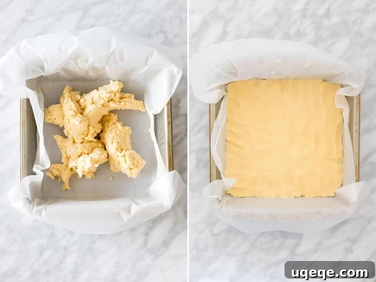 Two-step collage showing the process of making buttery shortbread dough.