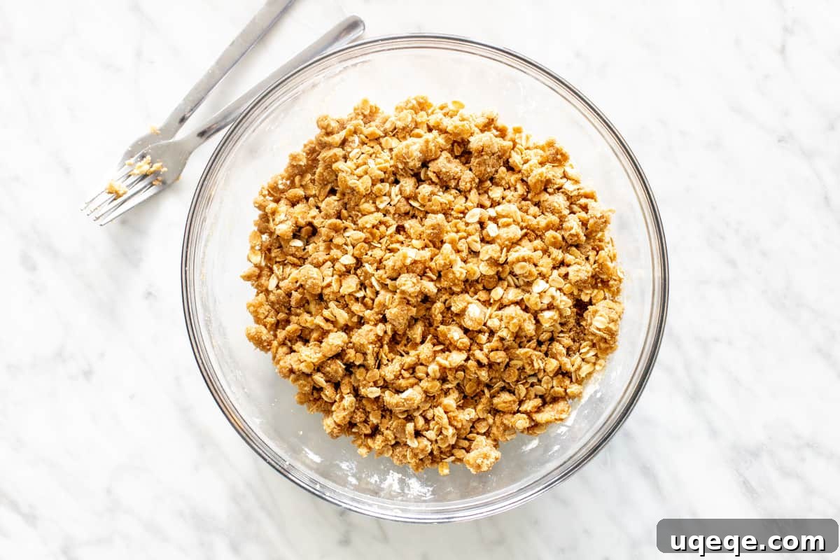 Homemade Raspberry Bars 4 A bowl showcasing the rich, crumbly oatmeal mixture before being pressed into the pan.