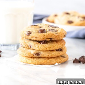 Stack of chocolate chip cookies made without brown sugar