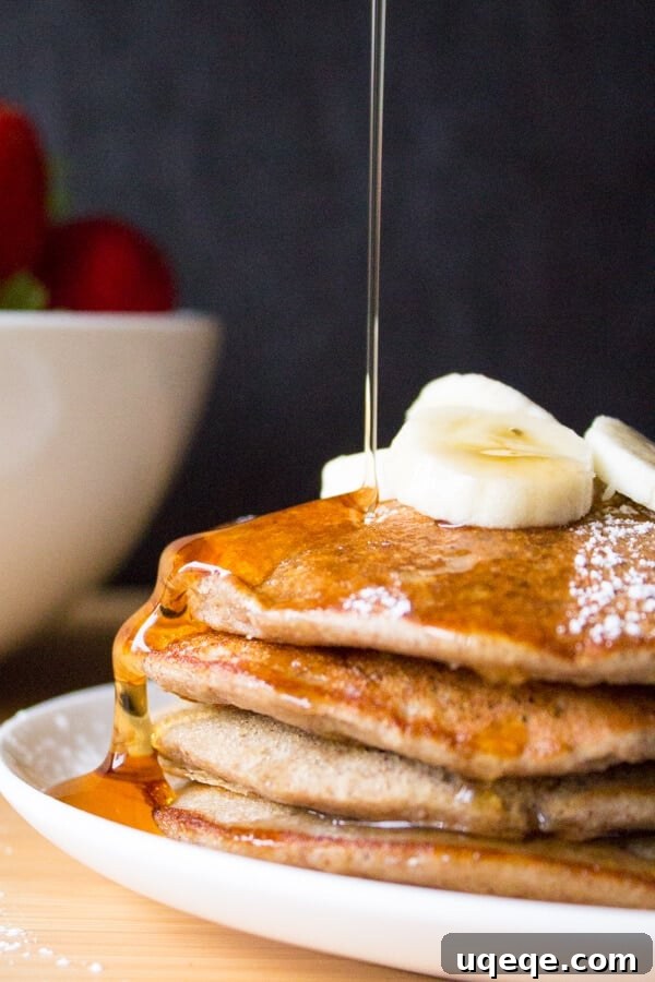 Skinny Banana Pancakes that are gluten free, dairy free, have no refined sugars & taste completely delicious! Give this easy recipe a try