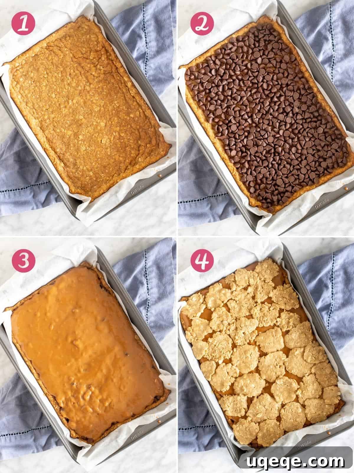 Caramelitas Chewy Caramel Oatmeal Bars 3 Collage of 4 photos - showing how to make caramelitas
