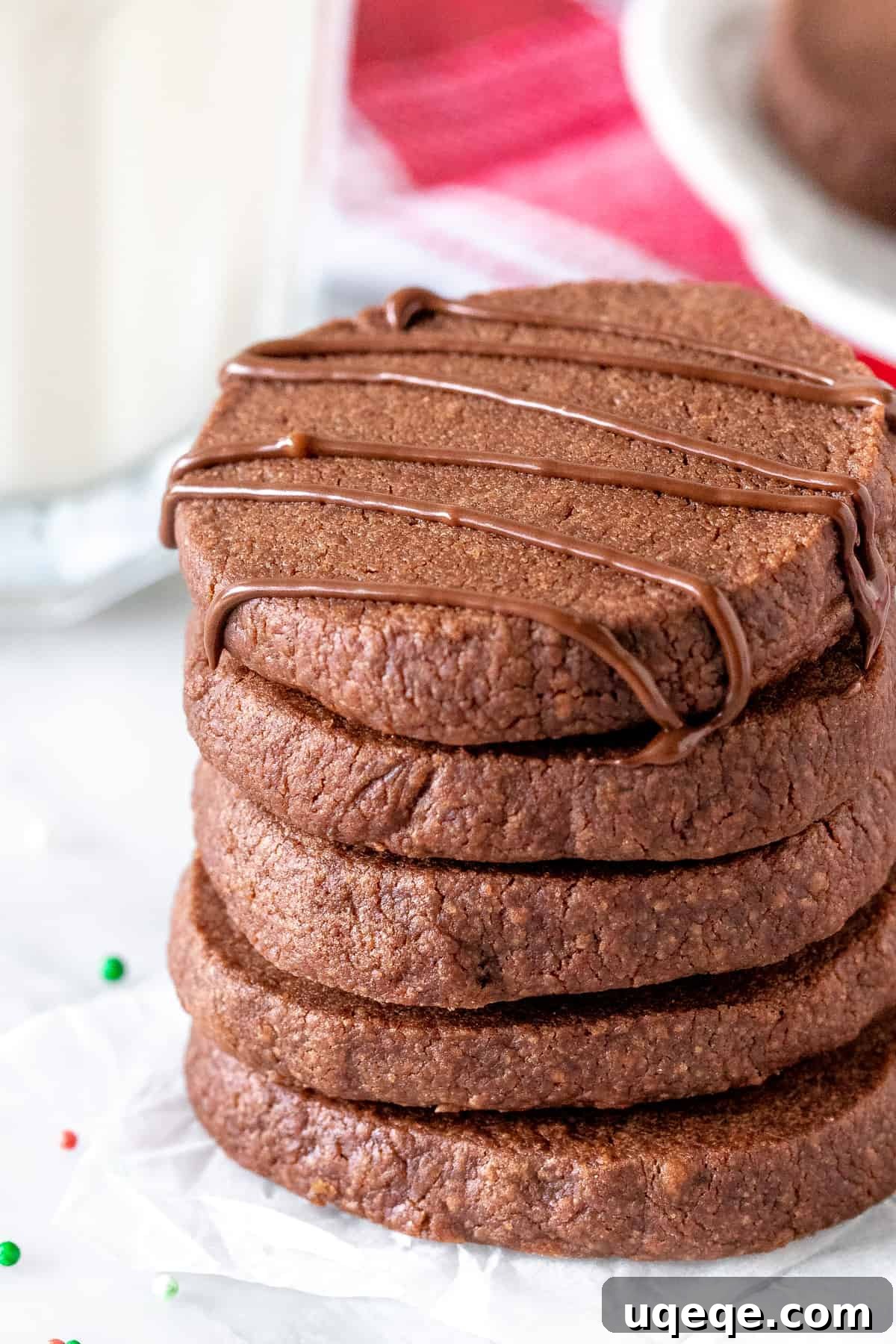 Buttery Chocolate Shortbread Bliss 2 Stack of deliciously buttery chocolate shortbread cookies, perfect for holidays