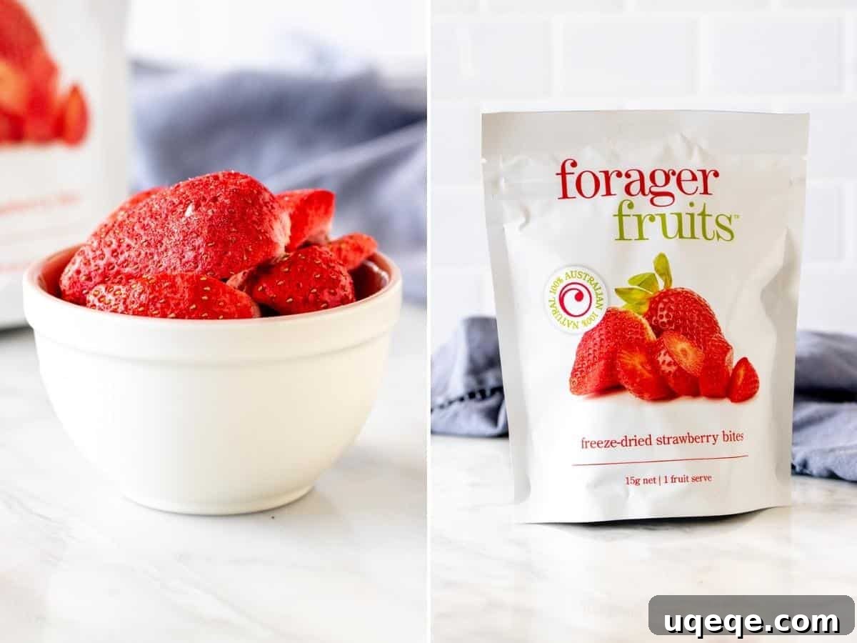 Strawberry Krispie Squares 3 2 photos of freeze-dried strawberries, whole and powdered