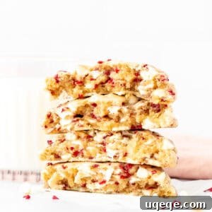 Stack of white chocolate raspberry cookies