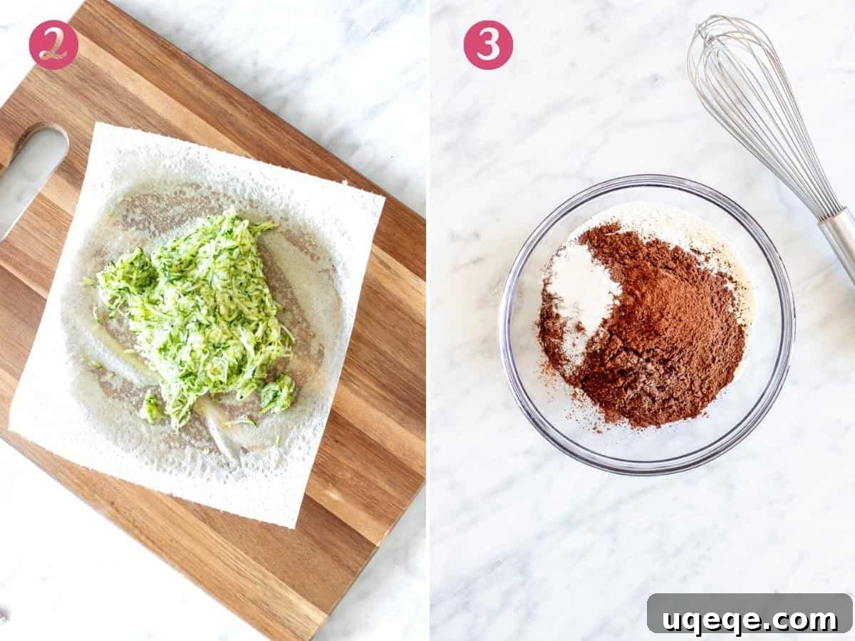 2 steps when making chocolate zucchini cupcakes