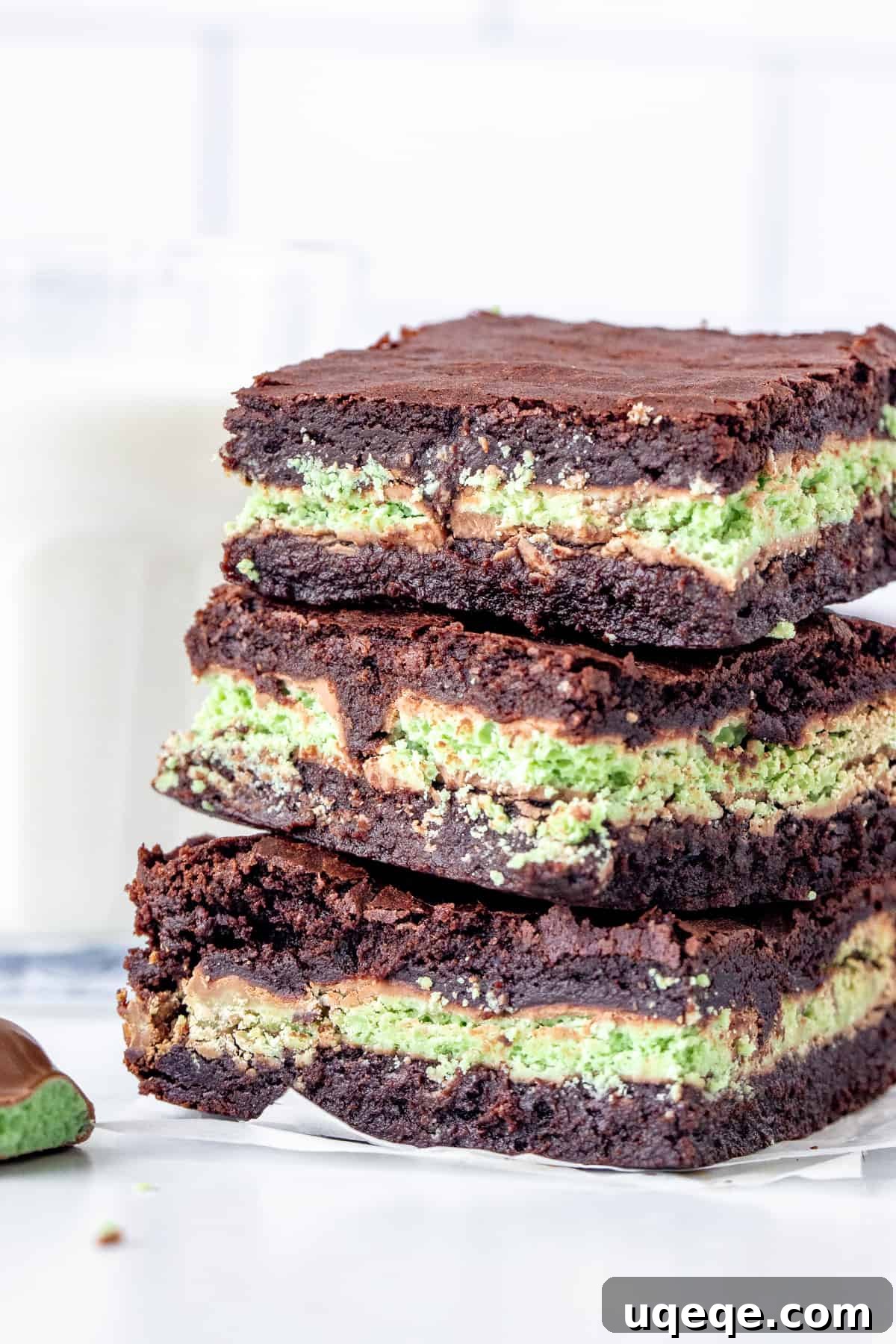 Aero Peppermint Brownie Delight 2 Stack of 3 Mint Aero brownies, showcasing their fudgy texture and mint green layer