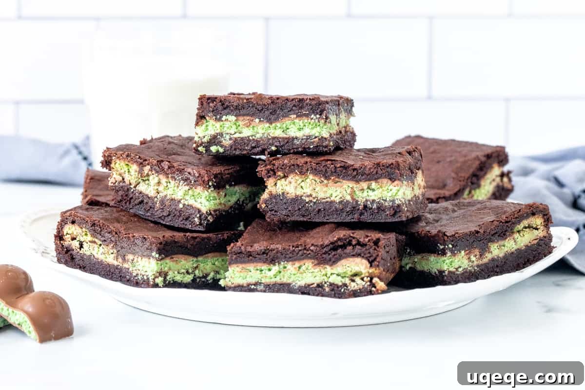 Aero Peppermint Brownie Delight 3 Plate of rich, fudgy brownies with a distinct Mint Aero layer visible inside