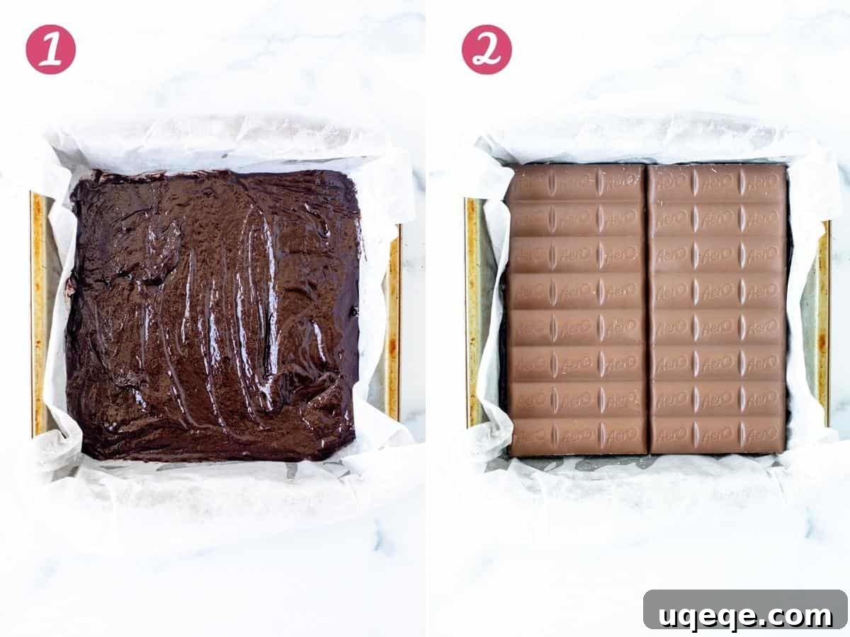 Aero Peppermint Brownie Delight 4 Pan of brownie batter with Mint Aeros laid on top, ready for the next layer