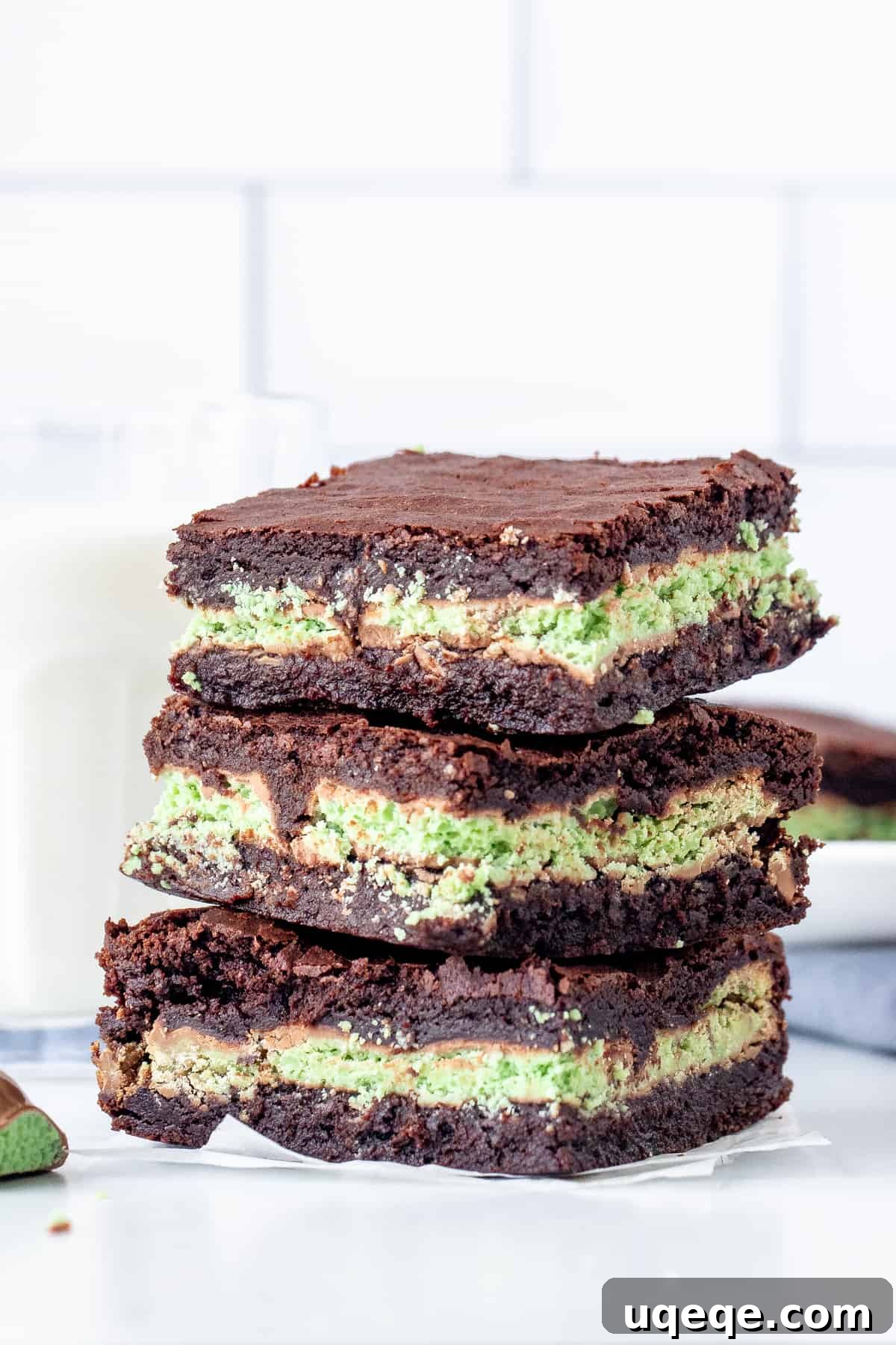 Aero Peppermint Brownie Delight 6 3 Mint Aero brownies, beautifully sliced and plated with a glass of milk