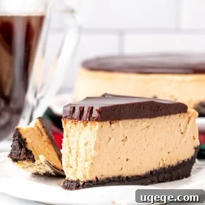 Slice of Kahlua cheesecake with a bite taken out