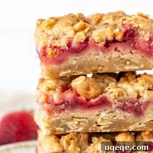 Stack of three strawberry rhubarb bars