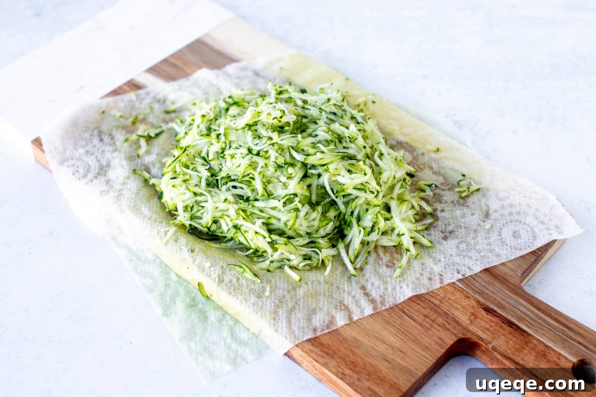Secret Zucchini Chocolate Chip Muffins 3 Finely grated zucchini ready for baking on a wooden chopping board
