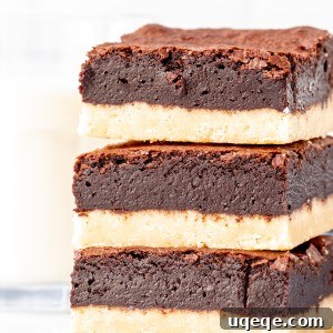 Buttery Brownie Bliss 8 Stack of three shortbread brownies, one on top of each other
