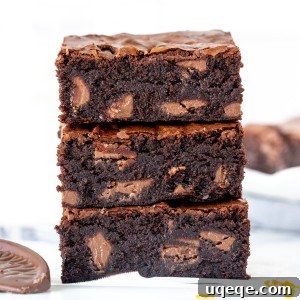 Stack of three chocolate orange brownies