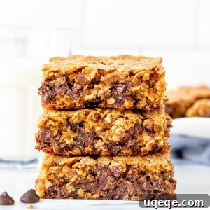 Chewy Oatmeal Chocolate Chip Bars 9 Stack of 3 oatmeal chocolate chip cookie bars