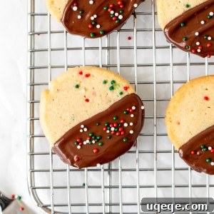 Sprinkle slice and bake cookies half dipped in chocolate on a wire rack