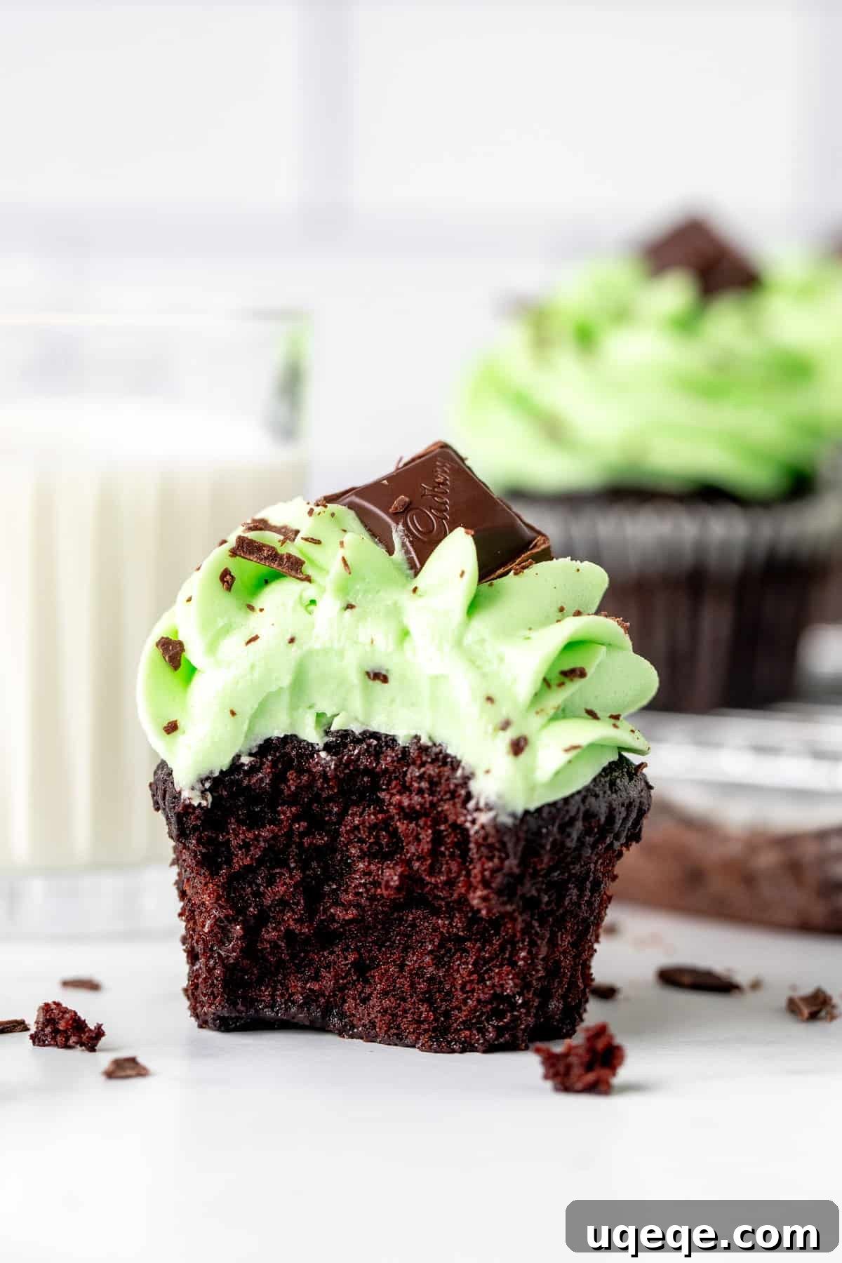 Velvet Mint Chocolate Dream Cupcakes 5 Mint chocolate cupcake with a bite taken out