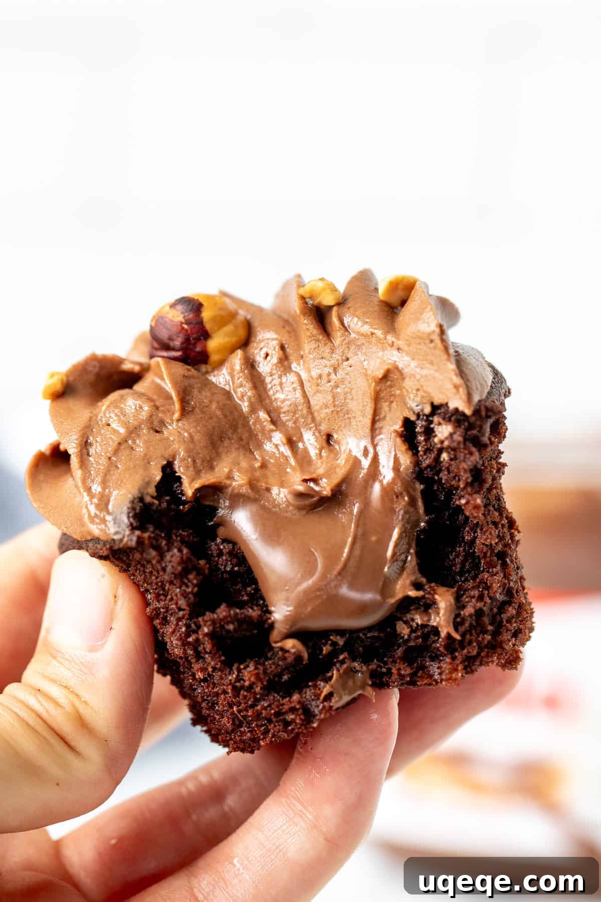 Nutella Dream Cupcakes 6 Nutella stuffed cupcake with a bite taken out