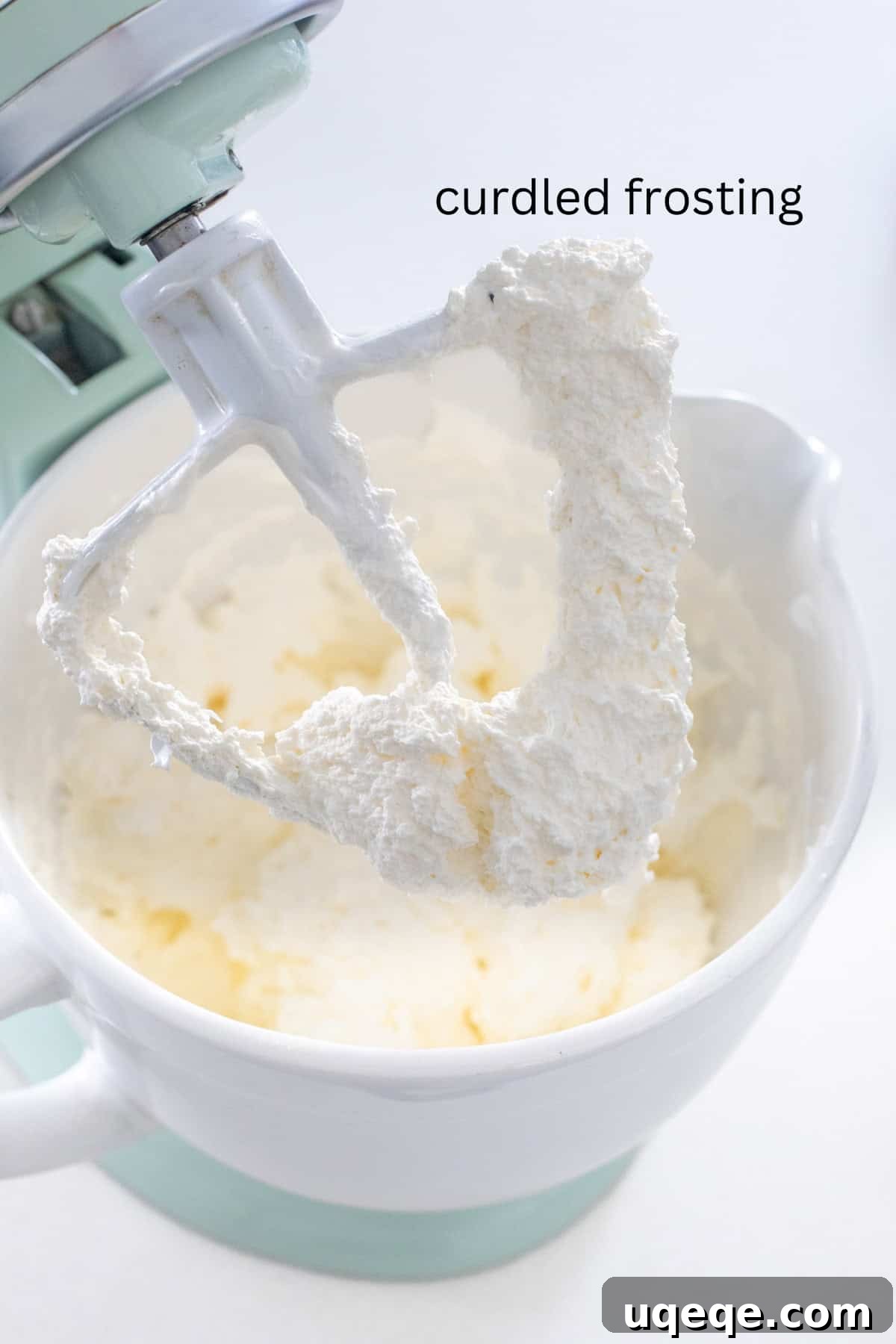 Silky Swiss Buttercream 7 Stand mixer with curdled buttercream frosting, resembling cottage cheese