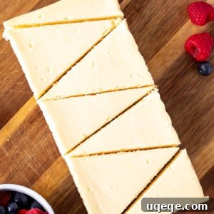 Small batch cheesecake sliced into triangles on a cutting board