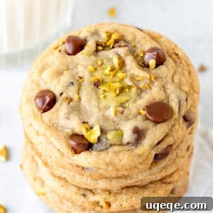 Stack of pistachio chocolate chip cookies