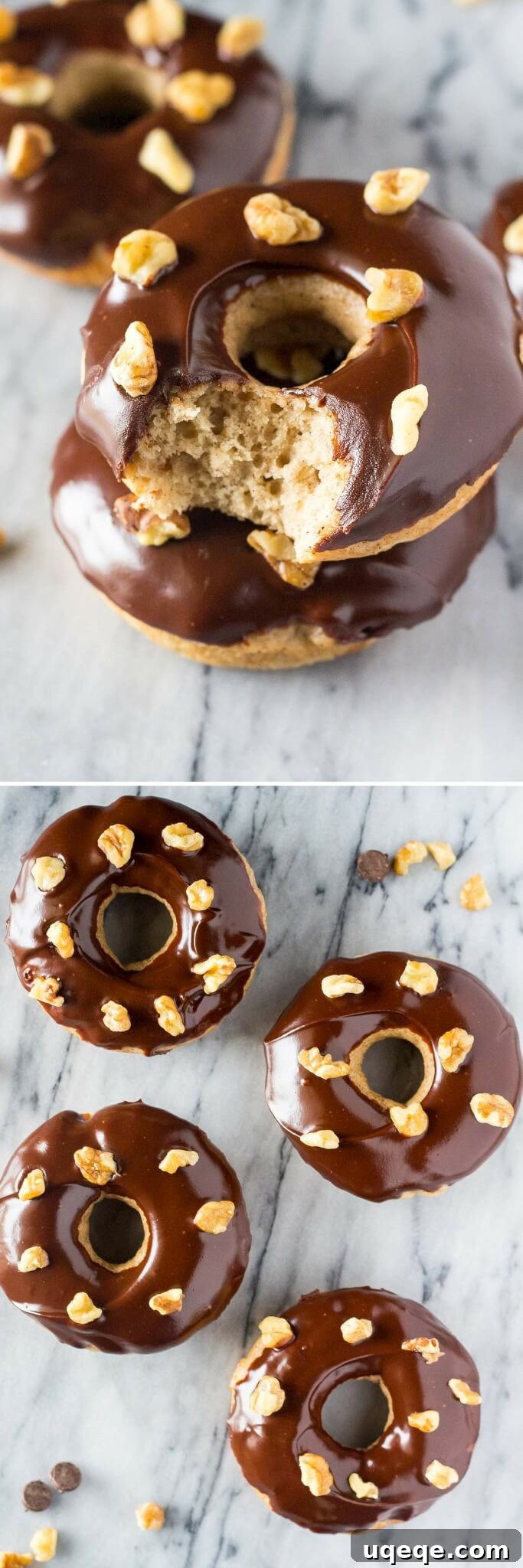A batch of golden-brown baked banana doughnuts cooling on a wire rack.