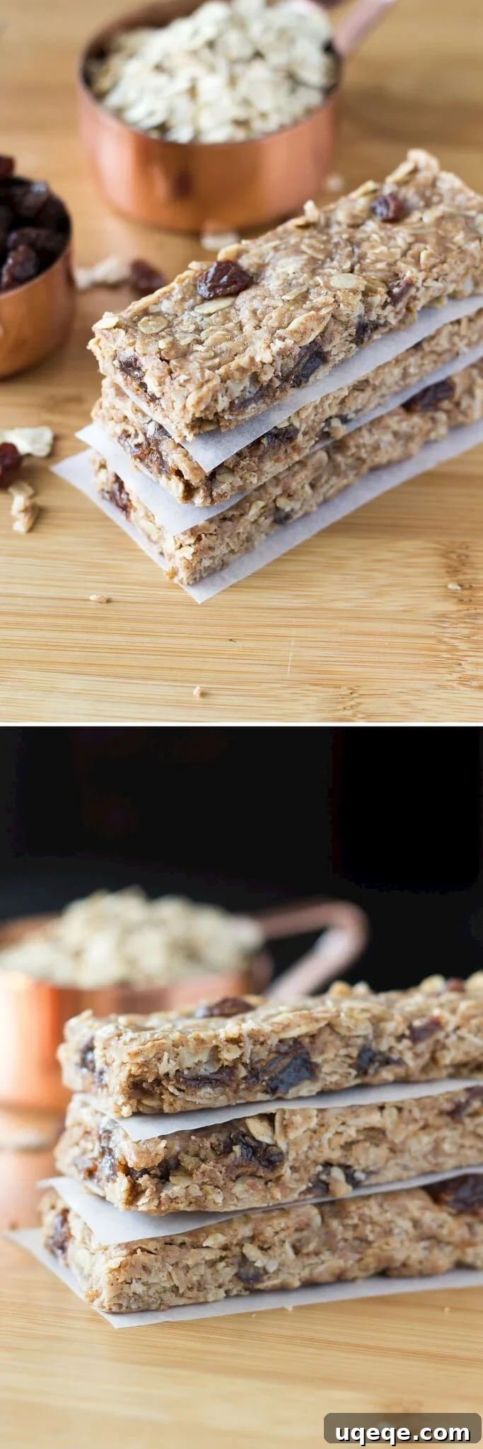 Delicious cookie flavor without having to turn on the oven. These Chewy Oatmeal Cookie Granola Bars are so easy to make, have no refined sugars & completely guilt free!