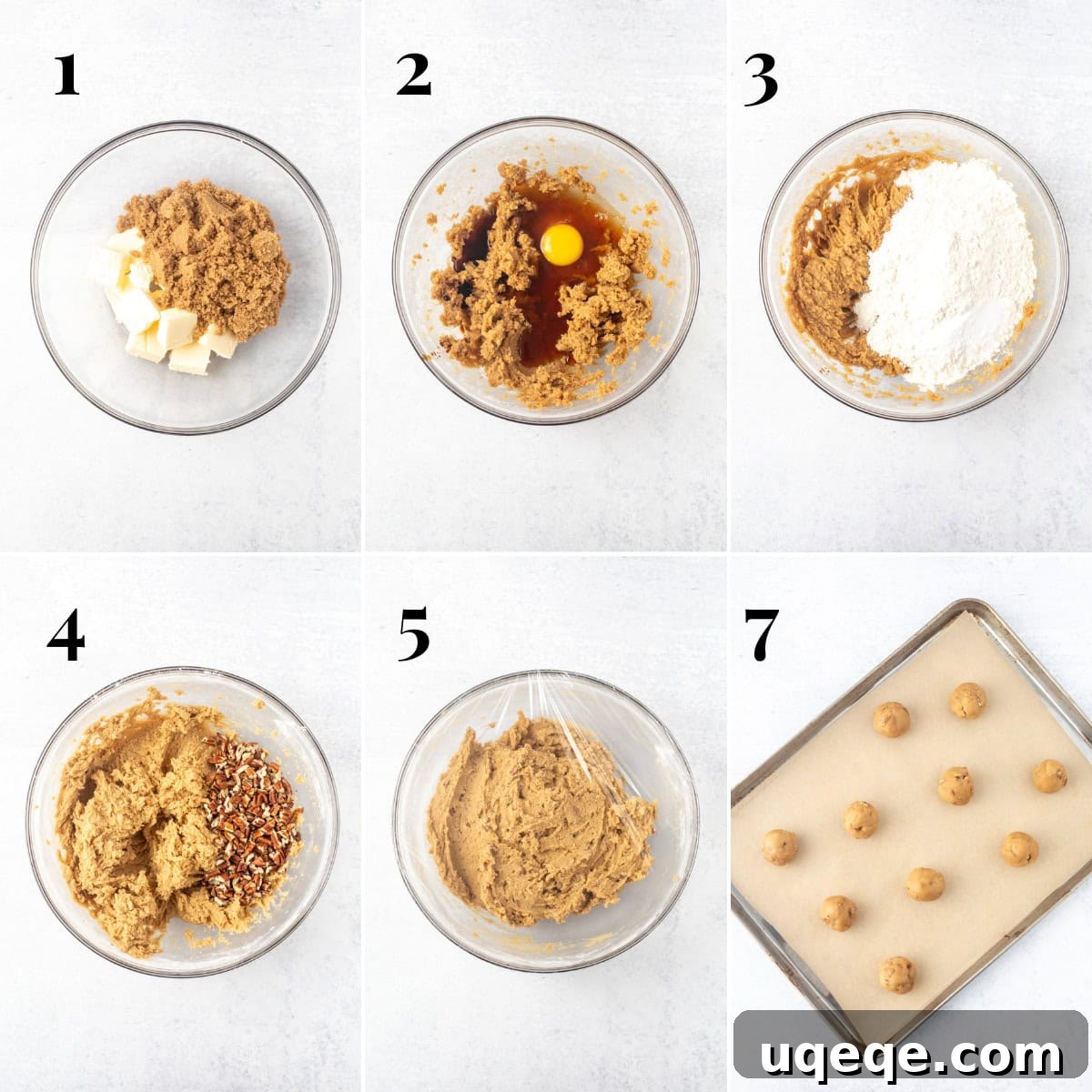 Double Maple Delight Cookies 5 Photo collage depicting various stages of maple cookie preparation, from mixing ingredients to shaping dough balls