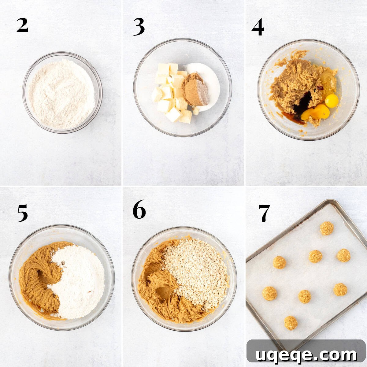 Glazed Oatmeal Delights 4 A step-by-step visual guide showing the process of mixing ingredients and forming oatmeal cookies.