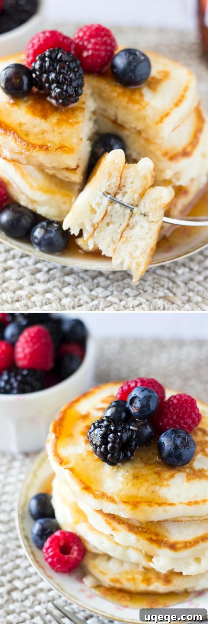 Perfect Fluffy Buttermilk Pancakes 3 The softest, most fluffy Buttermilk Pancakes imaginable. Perfectly golden edges & designed for soaking up lots of maple syrup - these are the BEST pancakes you'll ever eat!