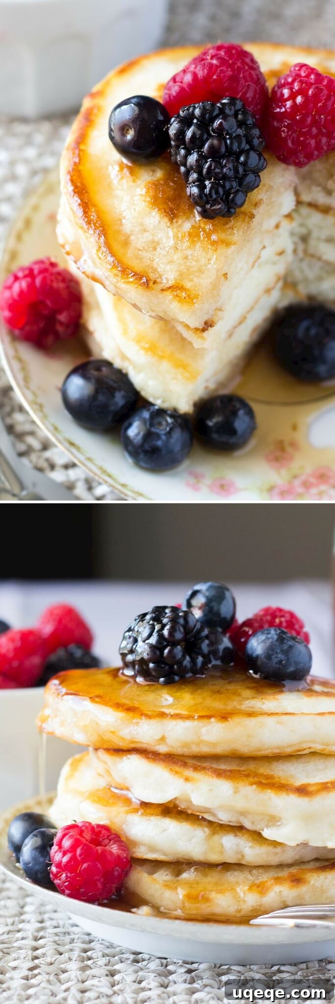 Perfect Fluffy Buttermilk Pancakes 4 The softest, most fluffy Buttermilk Pancakes imaginable. Perfectly golden edges & designed for soaking up lots of maple syrup - these are the BEST pancakes you'll ever eat!