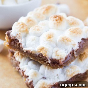 Effortless S'mores Bars 5 Chewy, gooey, Super Easy S'mores Bars - a blondie-like base, melted milk chocolate & toasted marshmallows come together in these amazing treats! Ready in no time and no mixer required!
