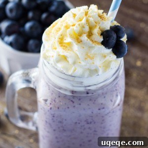 This Blueberry Cheesecake Milkshake has all the flavor of a vanilla milkshake & blueberry cheesecake! Thick, creamy & so decadent! You NEED to make this!