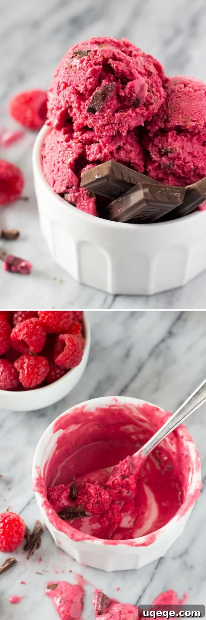 Decadent Dark Chocolate Raspberry Freeze 5 Cold, creamy Dark Chocolate Raspberry Frozen Yogurt. Only 5 minutes, 4 ingredients, with no refined sugars & made without an ice cream maker - it's so easy and so delicious!