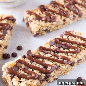 Kitchen-Crafted Granola Treats 5 Soft & chewy, no bake Homemade Granola Bars with chocolate chips and chocolate drizzle. This peanut free granola bar recipe is so easy and so perfect for back to school!