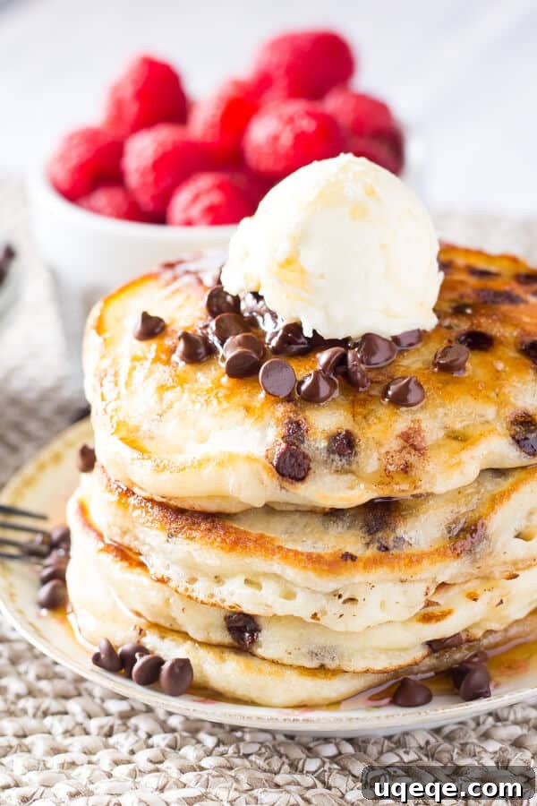 Recipes That Defined 2016 3 Perfectly stackable, super fluffy Chocolate Chip Pancakes. Made with buttermilk for the perfect flavor & filled with mini chocolate chips. These are delish! www.justsotasty.com