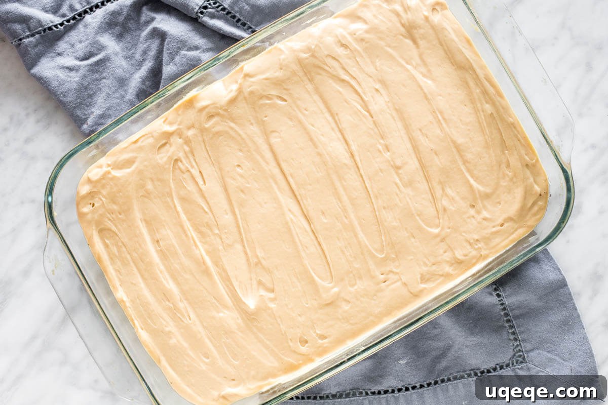 Unbaked pan of peanut butter cheesecake